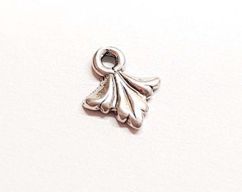 2 pcs Tiny silver ornament charm  - tiny leaf charm 925 antique silver tone - silver fan charm - mini silver charm - 6*7 mm