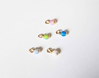 Add on charm - Opal charm - Opal Dangles - 3mm round opal with silver rose gold wire wrap - dangle opal charm