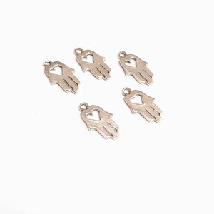 Tiny hamsa charm - mini silver hamsa - evil eye - tiny hand charm - Hamsa with heart - 6*11mm - 1 piece