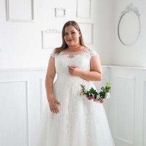 Plus size wedding dress with small sleeves image 1