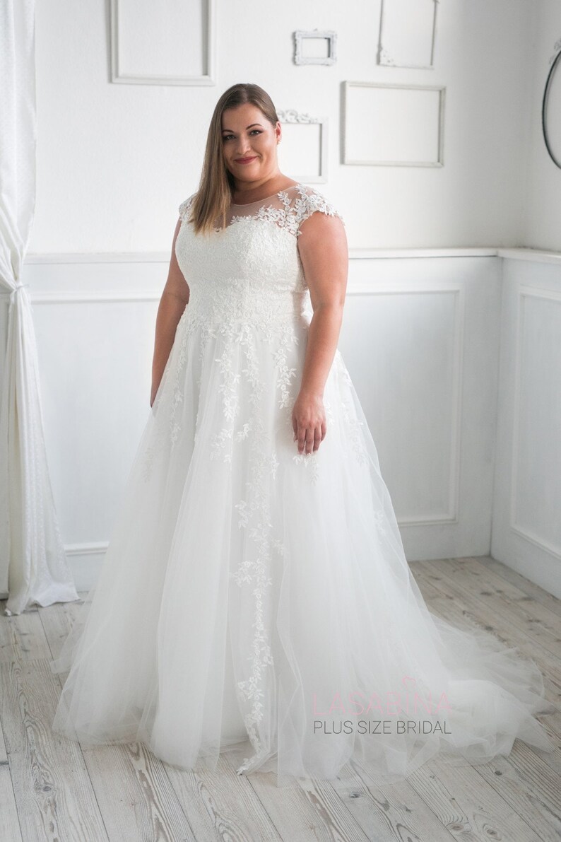 Plus size wedding dress with small sleeves image 5