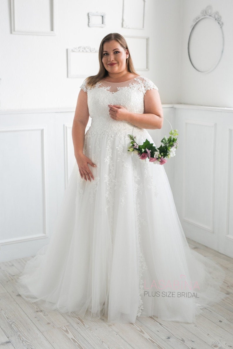 Plus size wedding dress with small sleeves image 1