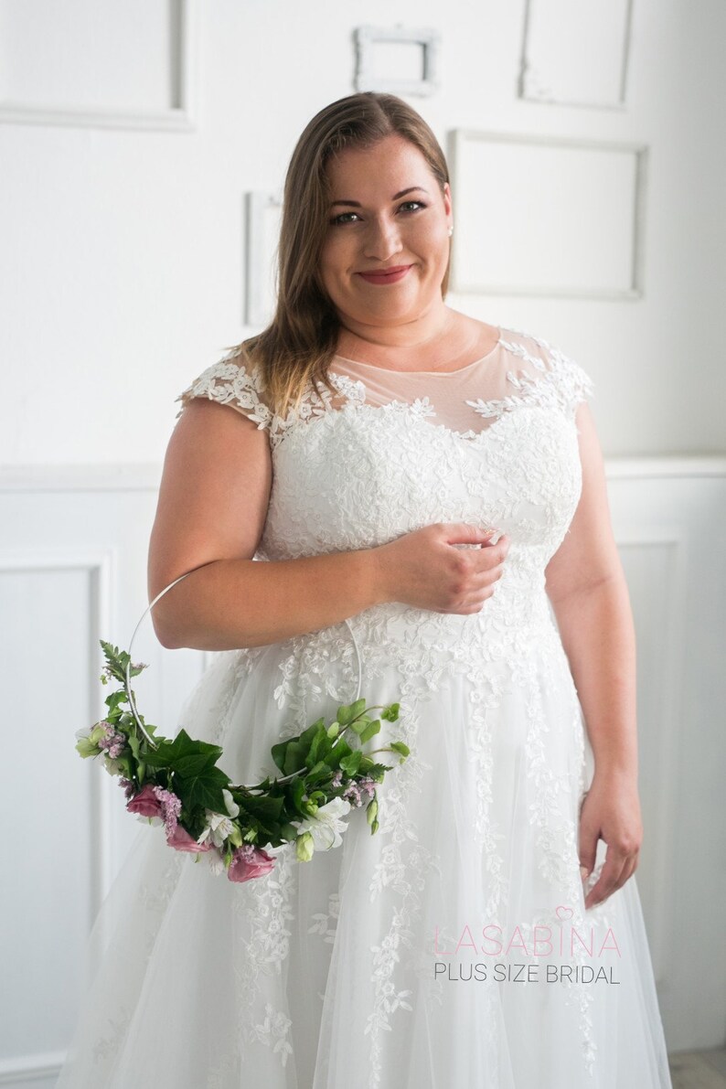 Plus size wedding dress with small sleeves image 2