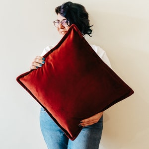 Rubine Red Luxury Velvet Cushion Cover with Flange Edging
