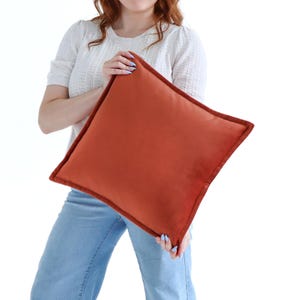 Burnt Orange Marmalade Luxury Velvet Cushion Cover with Flange Edging