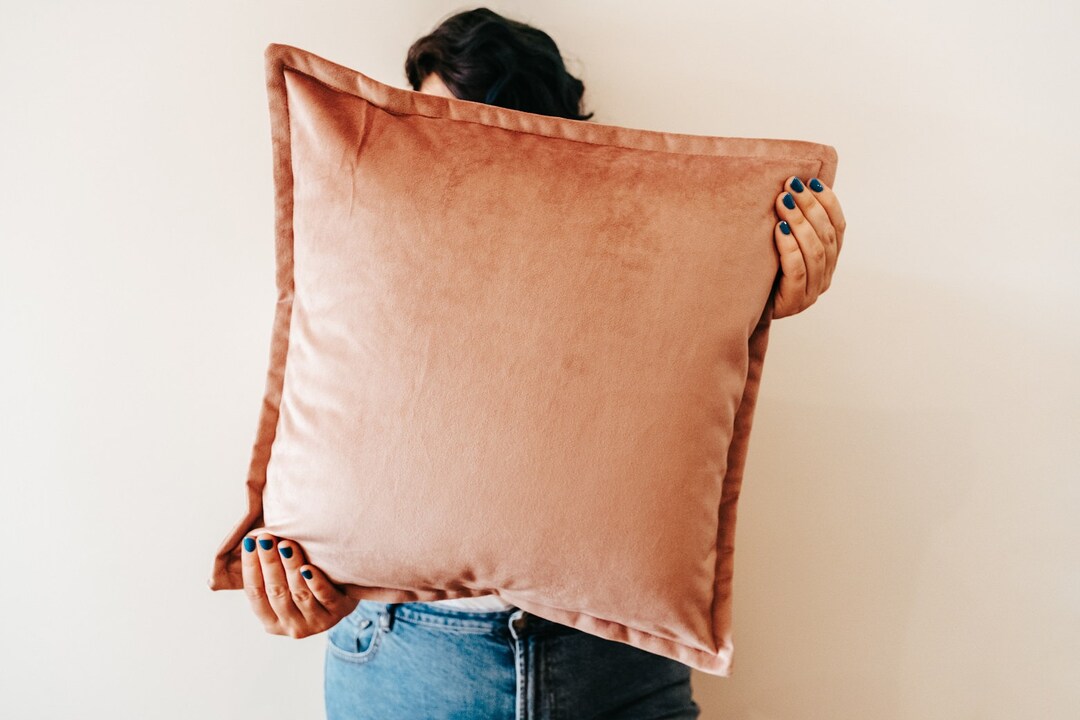 Buy Dusky Rose Decorative Velvet Cushion With Flange Edging Online in India 