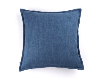 Denim Blue Textured Plain Weave Cushion Cover