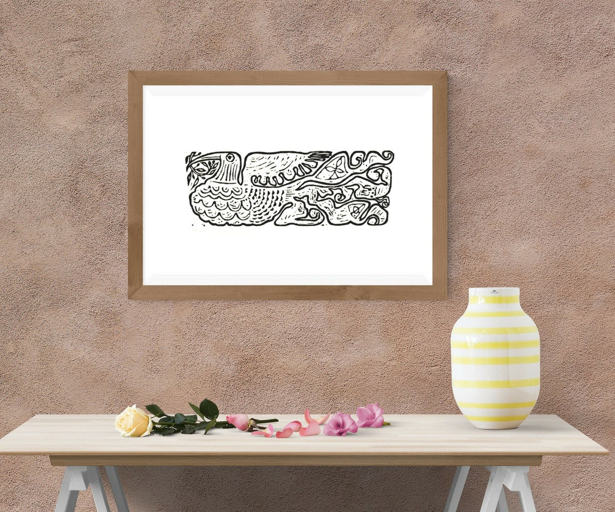 Unique Black and White linoleum Block cut lino Print linocut | Etsy