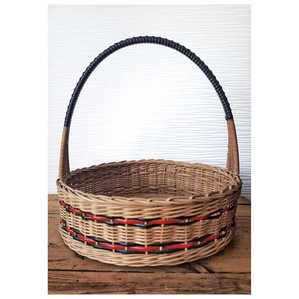 Panier Fleuri Vintage Des Années 1960 - Tressage En Palme Naturelle - Dimensions 40x25x12 Cm - Occasion Bon état