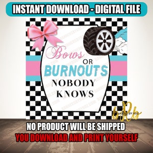 Burnout or Bows gender reveal backdrop DIGITAL FILE - Instant Download. Gender Reveal Banner for Baby Shower or Gender Reveal Party.