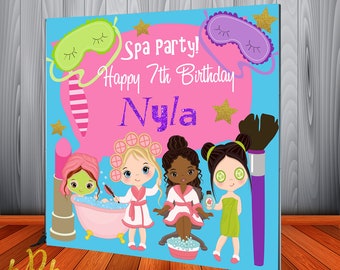 Spa Party Birthday Party Backdrop - Personalized Spa Party Birthday Banners and Backdrops - Custom Spa Party Decorations