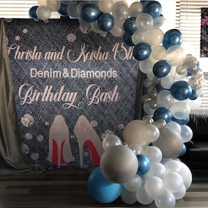 Denim & Diamonds theme party backdrop - Step n Repeat Backdrop for Sweet 16 Birthday-40th Birthday-30th Birthday-21st Birthday-50th Birthday