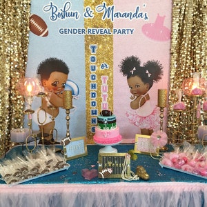 Touchdowns and Tutus Gender Reveal Backdrop- Custom Gender Reveal Banner for Baby Shower or Gender Reveal Party image 2