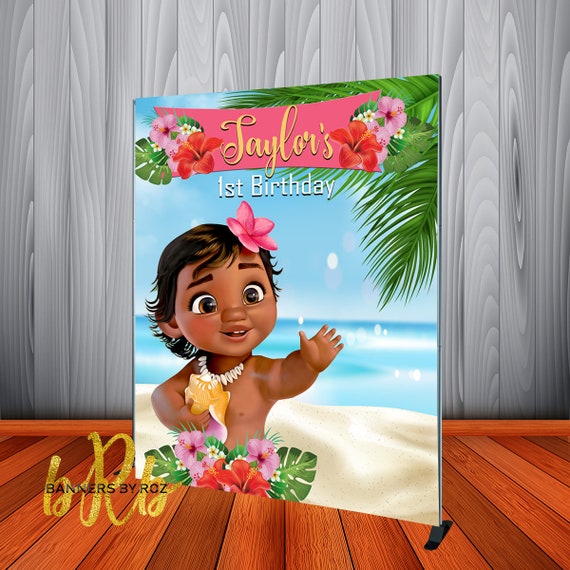 Baby Moana Birthday Backdrop Personalized For 1st Birthday Etsy