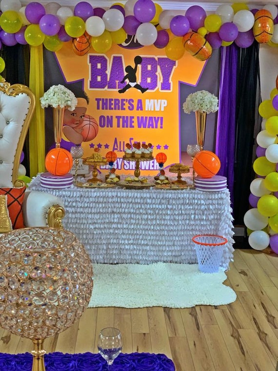 Purple and Gold Theme Girl All Star Baby Shower Backdrop Oh Baby