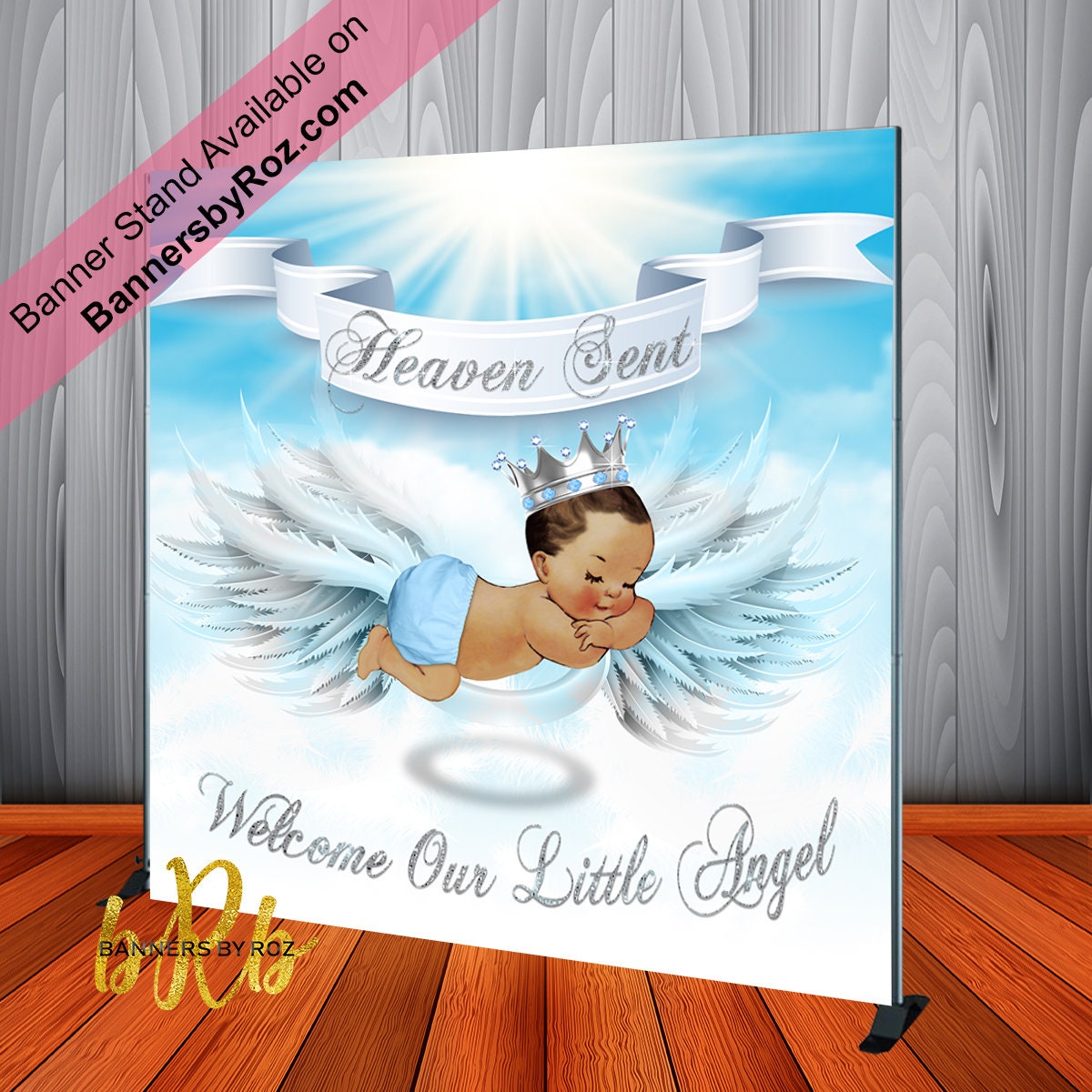 Heaven Sent Baby Shower Boy Backdrop Custom Baby Boy Angel Etsy
