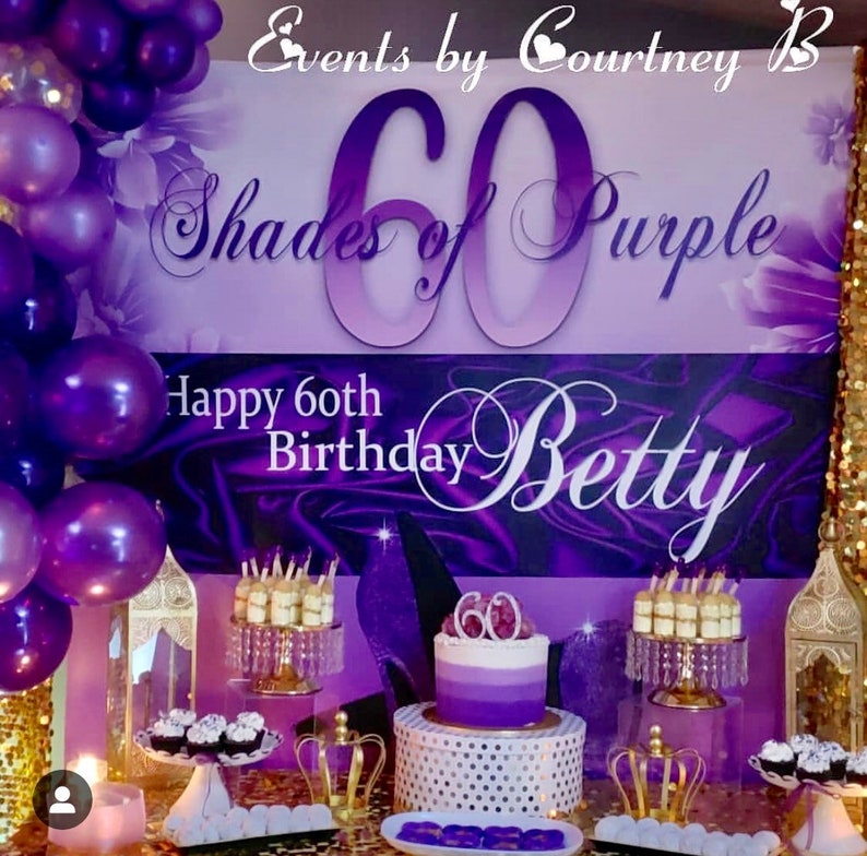 Round White Purple Stripe 60th Birthday Backdrop
