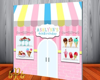 Fondo de heladería para fiestas de cumpleaños o eventos especiales - Banner temático de fiesta de helado