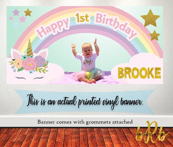 Unicorn 1st Birthday Banner Happy Birthday Banner Photo Etsy