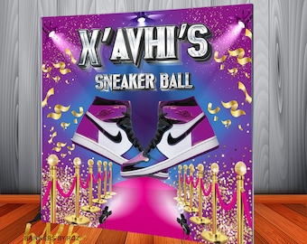 Sneaker Ball Birthday Party Backdrop - Custom Sneaker Ball for Girls - Pink and Purple theme Banner Backdrop for Sneaker Ball Party