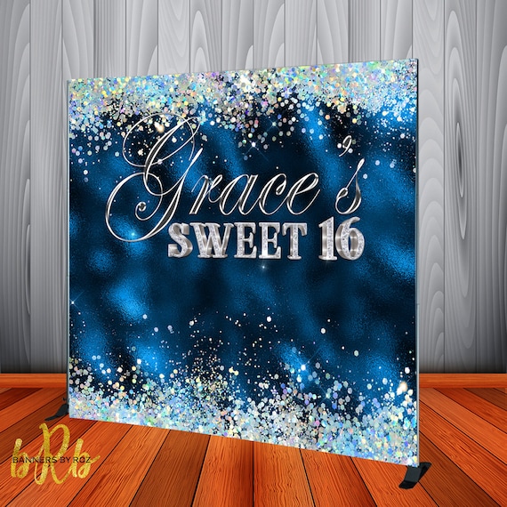 Royal Blue and Silver Bling Backdrop for Birthdays Sweet 16 Etsy