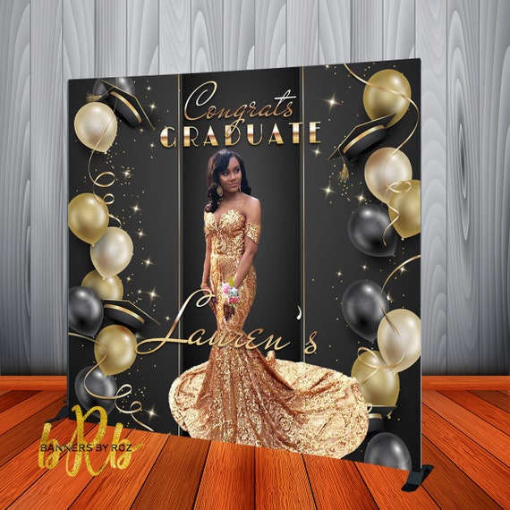 Prom or Graduation Photo Backdrop - Class of 2026 and Prom Send Off Banner - Photo Backdrop Black and Gold Graduation or Prom Banner