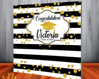 2026 Graduation Backdrop - Step and Repeat Personalized Graduation Banner for Class of 2026 Graduates - Black and White Backdrop