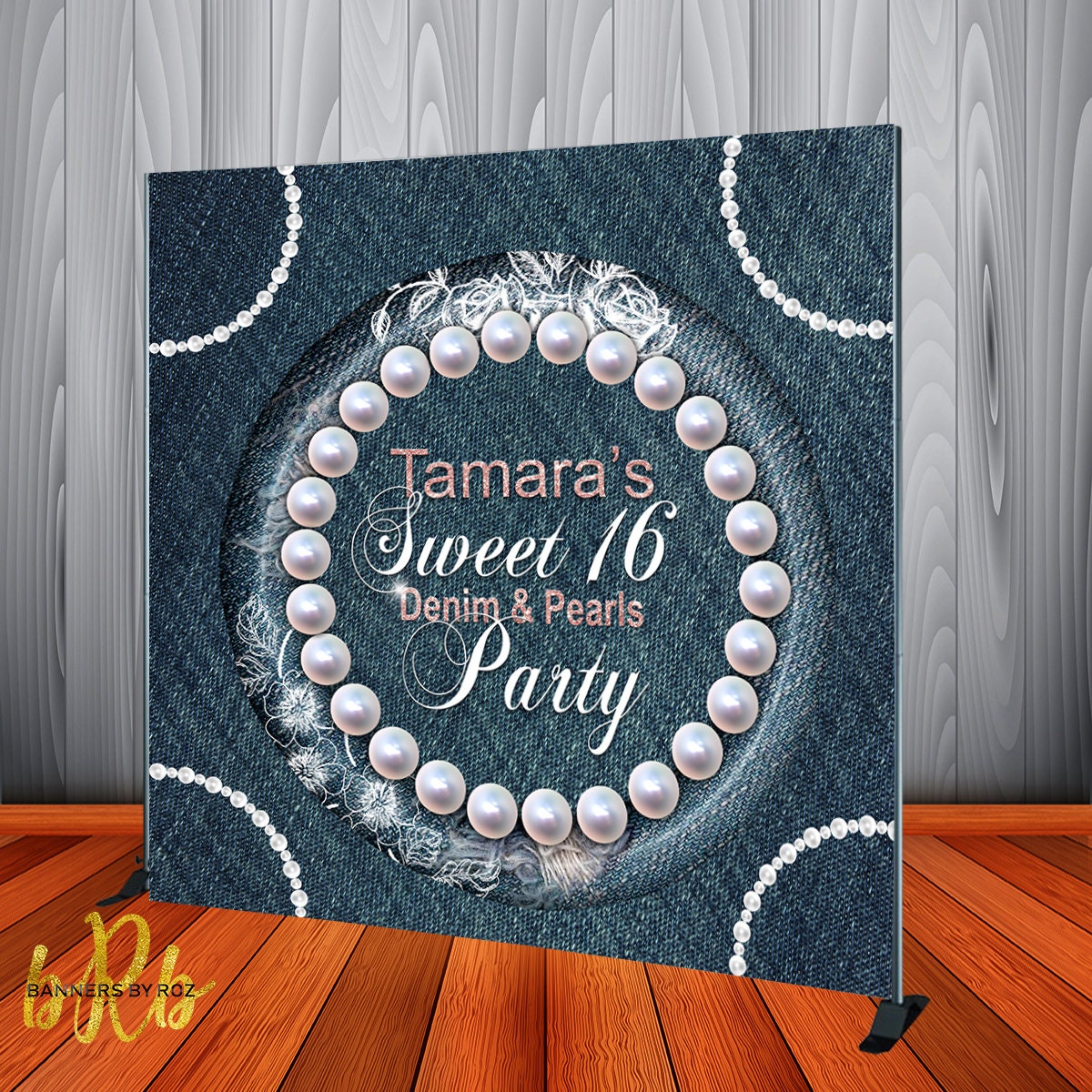 Denim & Pearls Theme Party Backdrop Step N Repeat Backdrop for