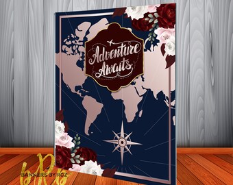BELECO 5x3ft Fabric Adventure Awaits World Map Backdrop Let The Adventure Begin Travel Themed Party Decorations Background World Map Baby Shower Dessert Table Decor Banner Photobooth Studio Prop
