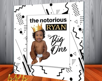 Notorious BIG 1st Birthday Backdrop - Photo Backdrop for Baby&#39;s 1st Birthday, The BIG ONE theme old school memphis print Personalized Banner
