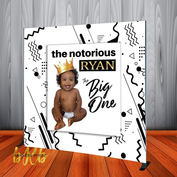 Notorious BIG 1st Birthday Backdrop - Photo Backdrop for Baby's 1st Birthday, The BIG ONE theme old school memphis print Personalized Banner