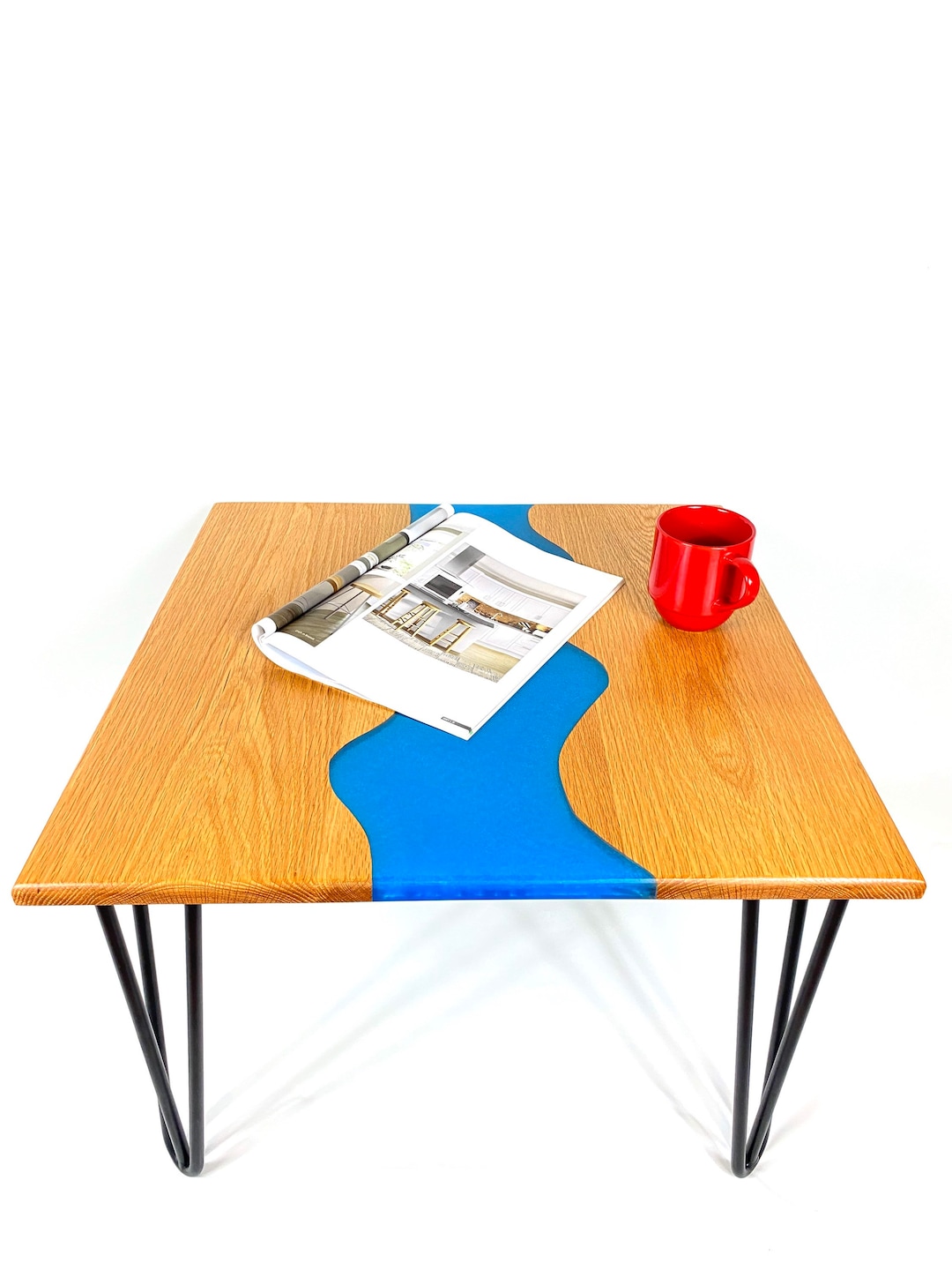 Square Live Edge River Coffee Table Resin Coffee Table Oak Etsy UK