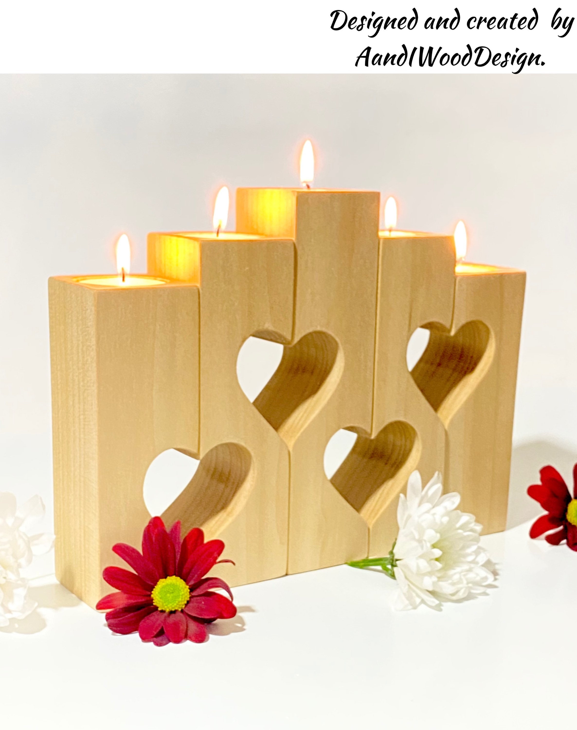 Handmade heart candle holders set. Wooden anniversary candle Etsy