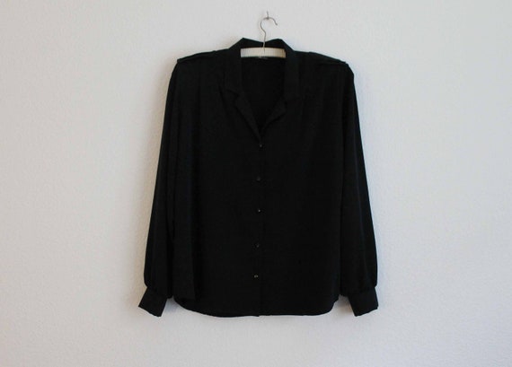 Black Retro Polyester Shirt with Shoulder pads