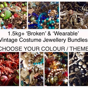 1.5kg Vintage Jewellery CHOOSE COLOUR / THEME (Broken & Wearable) Large Volume Bundle Quality Job Lot, Craft, Costume, Upcycling, Bestseller