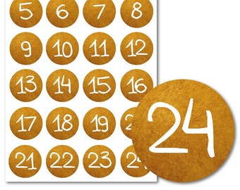 24 Aufkleber für DIY Tüten Adventskalender Gold edel / Durchmesser 3,5 cm Sticker mit starker Klebekraft