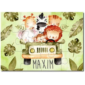 Wooden Puzzle Safari personalized with name 18 x 25 cm Children's puzzle with name Motif Safari 12 or 30 pieces
