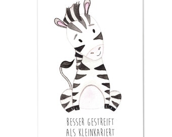 10 Postcards in Set / Funny Zebra Motif Hand Painted / Format DIN A6