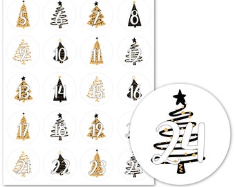 24 stickers for DIY bags advent calendar fir / diameter 3.5 cm sticker with strong adhesive power