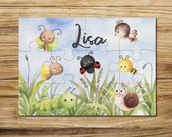 Wooden puzzle personalized with name / 12 or 30 pieces / 18 x 25 cm / children's puzzle with name motif garden animals