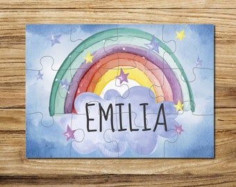 Wooden puzzle personalized with name / 12 or 30 pieces / 18 x 25 cm / children's puzzle with name motif rainbow