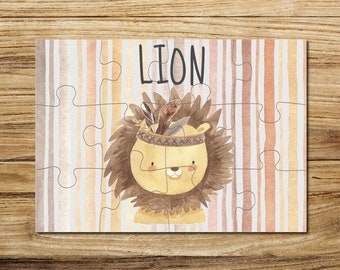 Wooden puzzle personalized with name / 12 or 30 pieces / 18 x 25 cm / children's puzzle with name motif lion boho