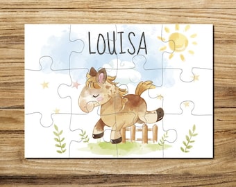 Wooden puzzle personalized with name / 12 or 30 pieces / 18 x 25 cm / children's puzzle with name horse motif