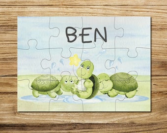 Wooden puzzle personalized with name / 12 or 30 pieces / 18 x 25 cm / children's puzzle with name motif turtle