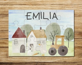 Wooden puzzle personalized with name / 12 or 30 pieces / 18 x 25 cm / children's puzzle with name motif country life