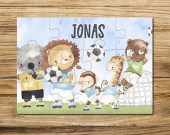 Puzzle football made of wood personalized with name / 12 or 30 pieces / 18 x 25 cm / children's puzzle with name motif football