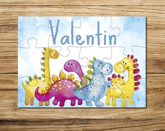 Wooden puzzle personalized with name / 12 or 30 pieces / 18 x 25 cm / children's puzzle with name motif Dino