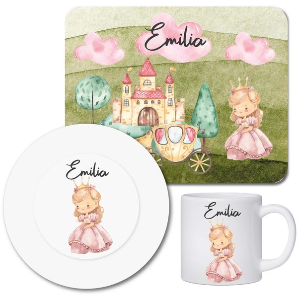 Children's tableware set personalized with name / breakfast board children's plates and cups with name / princess