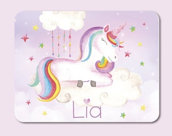 Breakfast board motif unicorn 2 printed with desired name / made of food-safe plastic / 20 x 25 cm