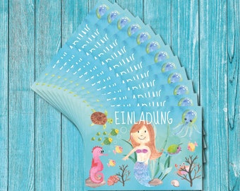 12 cartes d'invitation fête de sirène pour anniversaires d'enfants / devise d'invitation sous l'eau / format DIN A6